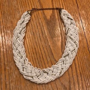 White and rhinestone braided statement necklace